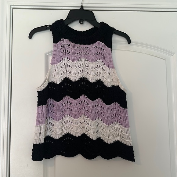 525 America Tops - Purple, Black, & White Crochet Top